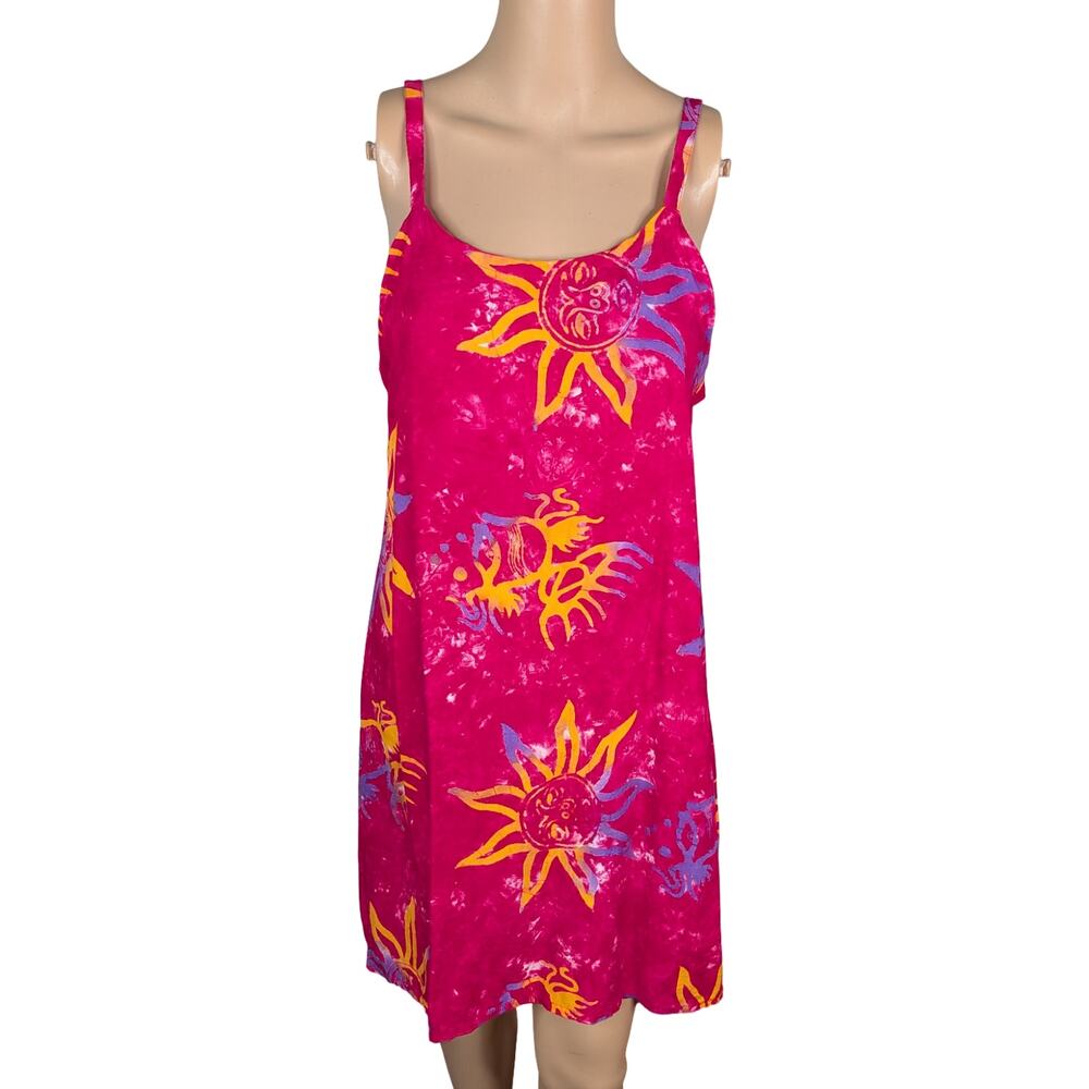 Vintage 90s Island-X Hawaii Batik Sun Dress - Pink Tie Dye Celestial Shift